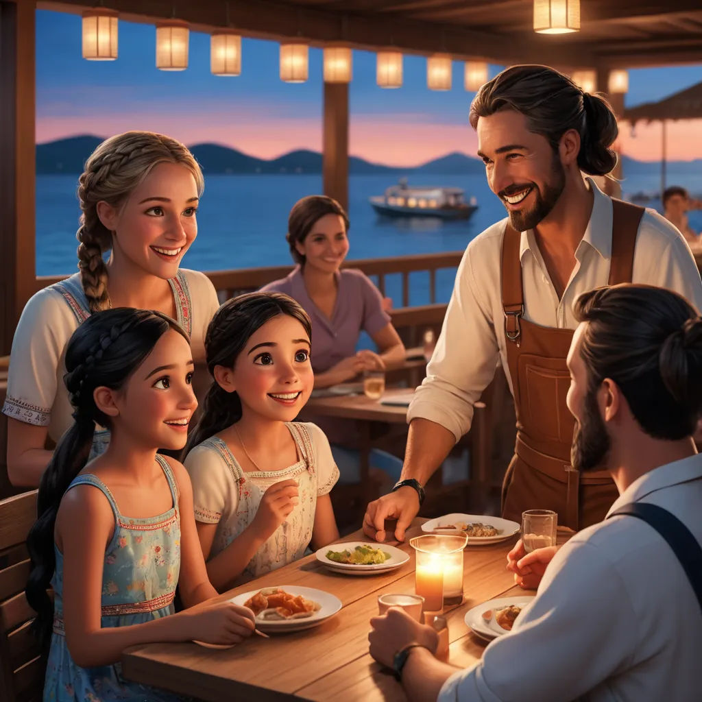 a man is handing a plate of food to a group of children at a table with a lit candle, socialist realism, a stock photo, disney, official art