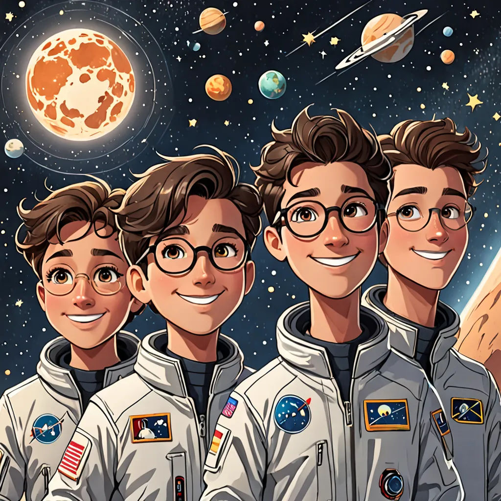 a group of three men in space suits standing next to each other in front of a planet with a sun and stars, space art, a detailed drawing, Diego Gisbert Llorens, detailed illustration