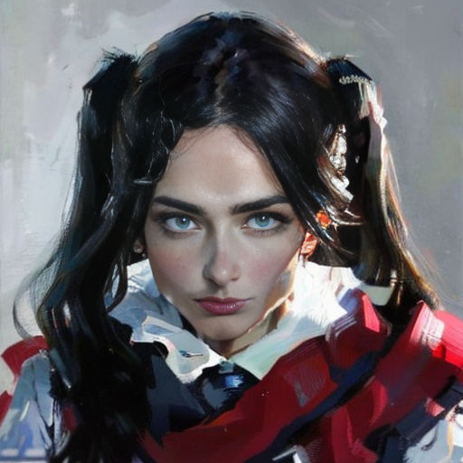 a painting of a woman with long hair and a tie on her neck and a shirt on her shoulders