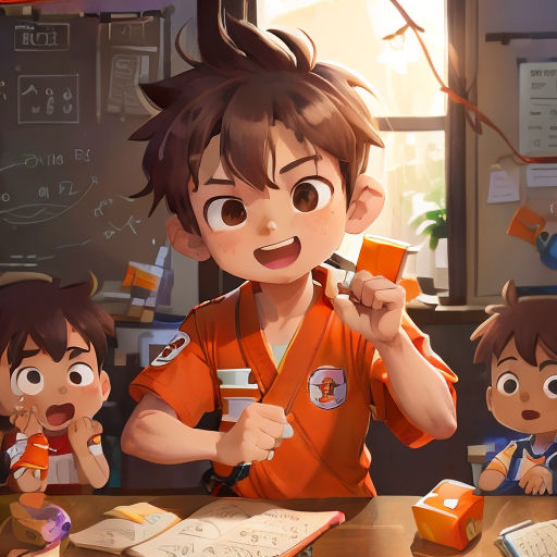 a boy holding a cup and a cup of coffee in front of him and other children around him,