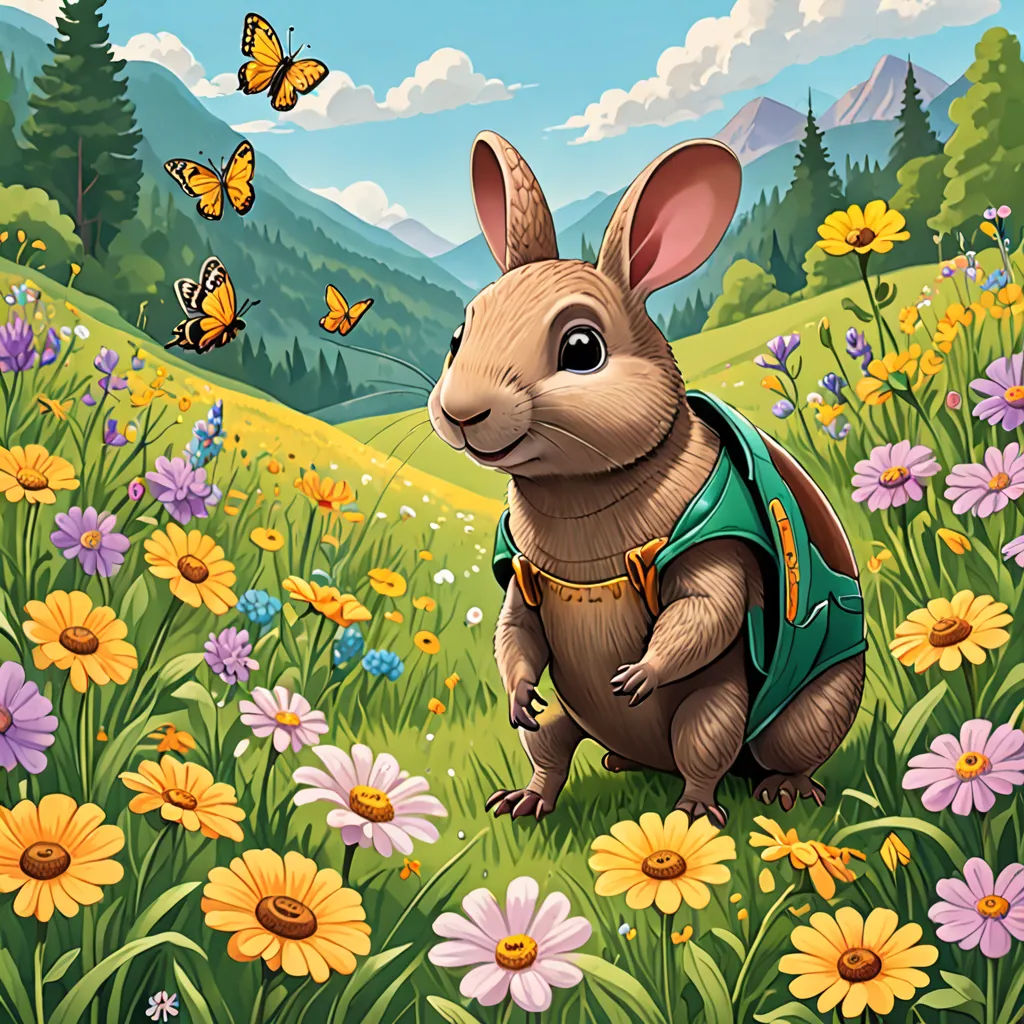 a rabbit in a field of flowers with a butterfly flying above it and a butterfly in the sky above, sots art, a character portrait, Chris LaBrooy, official art