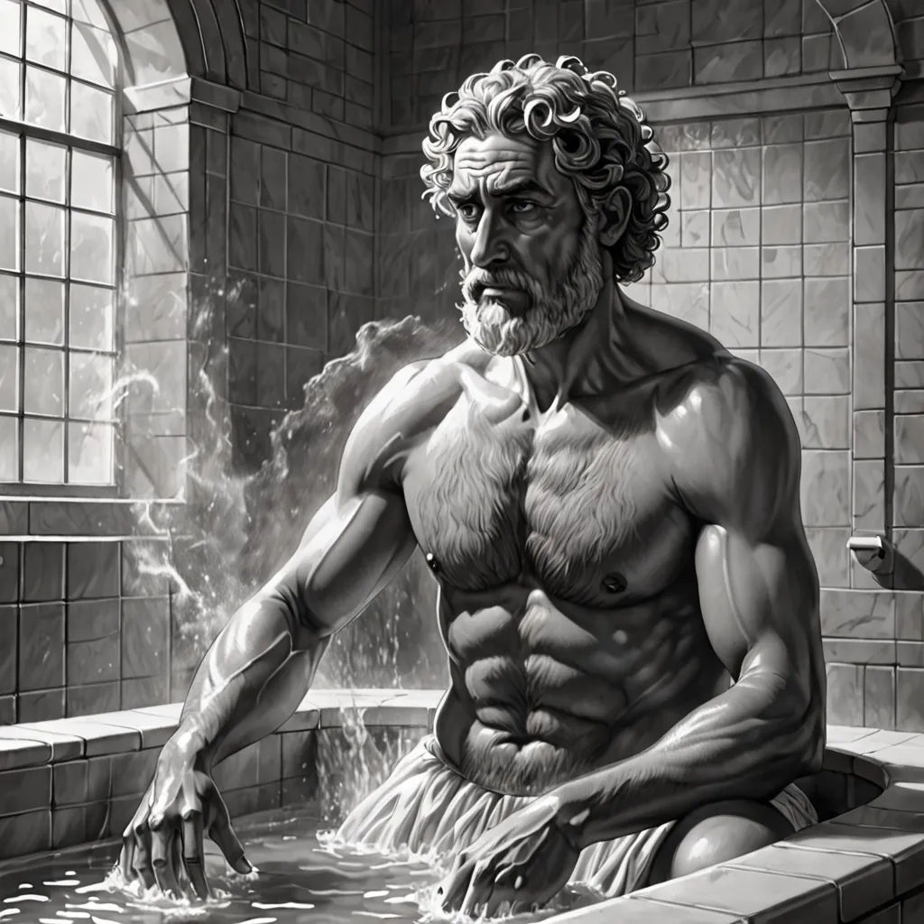a man sitting in a bathtub with his hands on his knees and his face obscured by smoke coming out of his mouth, classical realism, an ultrafine detailed painting, F. Scott Hess, highly detailed digital painting