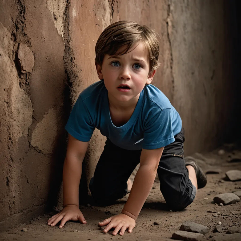 a young boy is crawling against a wall and looking up at the camera with a serious look on his face, art photography, a poster, Diego Gisbert Llorens, award-winning photograph