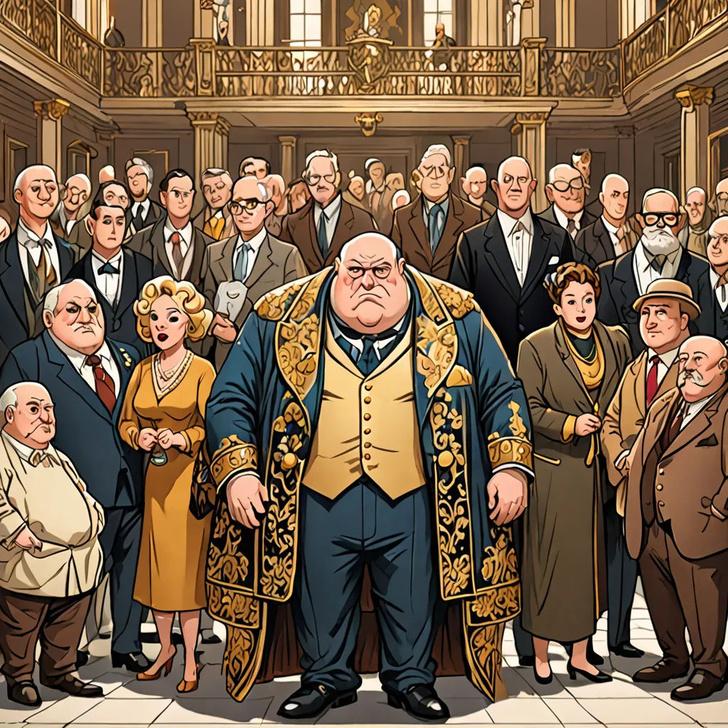 a large group of people standing in a building with a man in a suit and tie standing in front of a crowd of people, fantastic realism, a comic book panel, Edward Otho Cresap Ord, II, official art