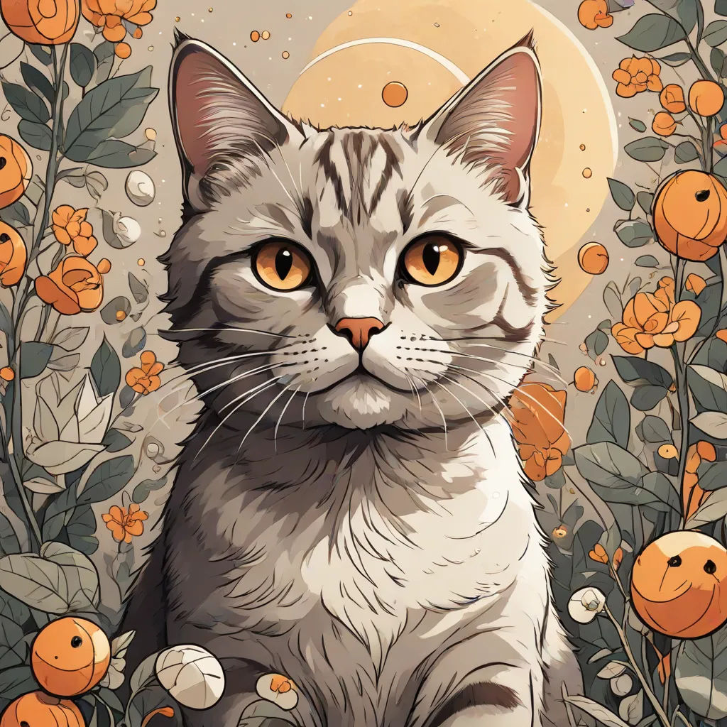 a cat sitting in a field of flowers with a full moon in the background and a full moon in the sky, fantasy art, a character portrait, Android Jones, trending on art station