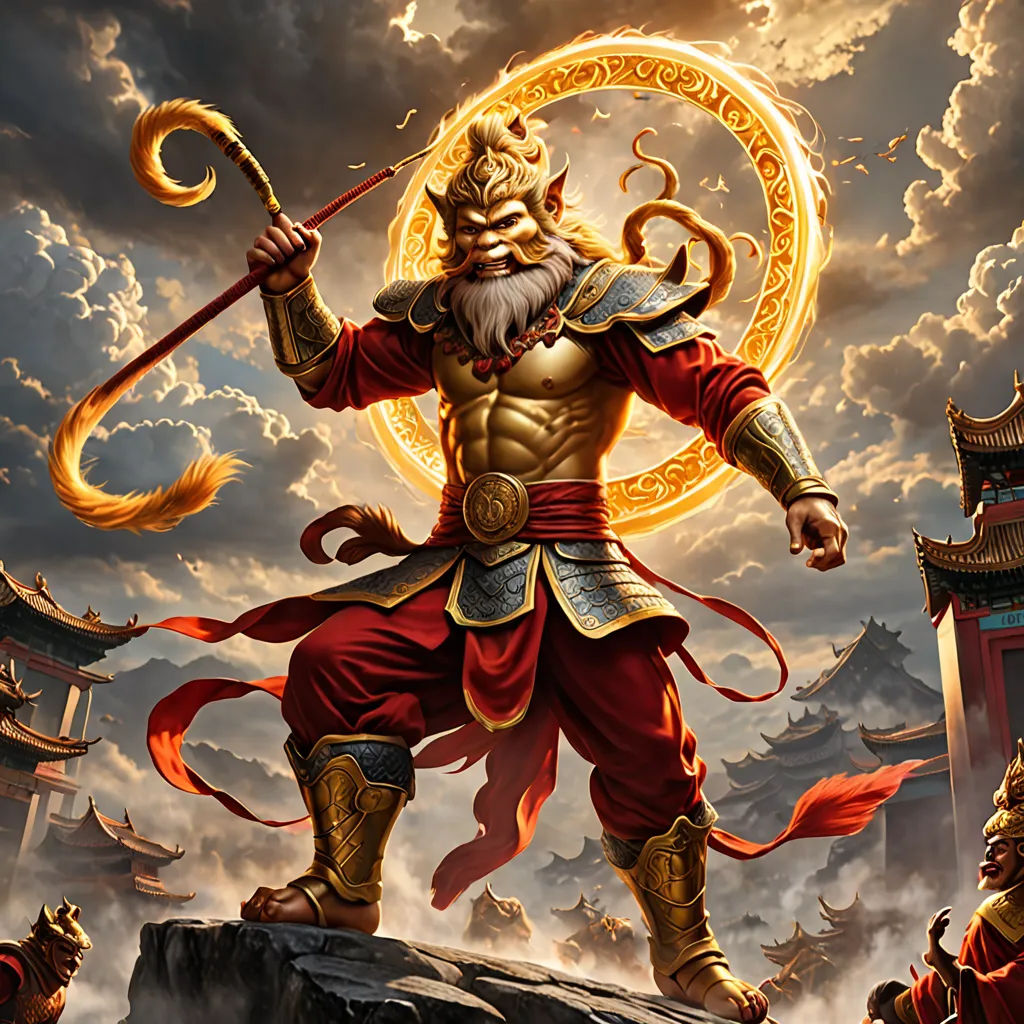 a painting of a man with a sword and a helmet on standing on a rock in front of a cloudy sky, fantasy art, a detailed painting, Clint Cearley, rossdraws global illumination