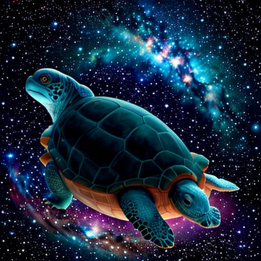 a turtle in the middle of a galaxy with stars in the background and a blue sky with stars in the background