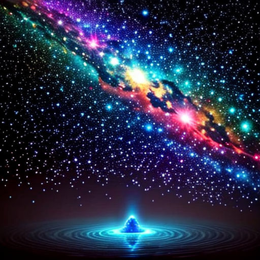 a colorful galaxy with a bright star in the background and a blue light in the middle of the image