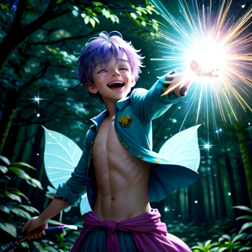 a boy with a light up shirt and wings in the woods with a light up shirt on and a light up shirt on