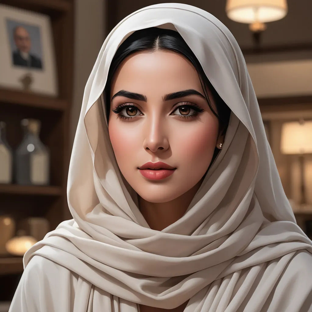 a woman with a white shawl on her head and a bottle of wine in the background on a shelf, digital art, a photorealistic painting, Artgerm, highly detailed digital painting