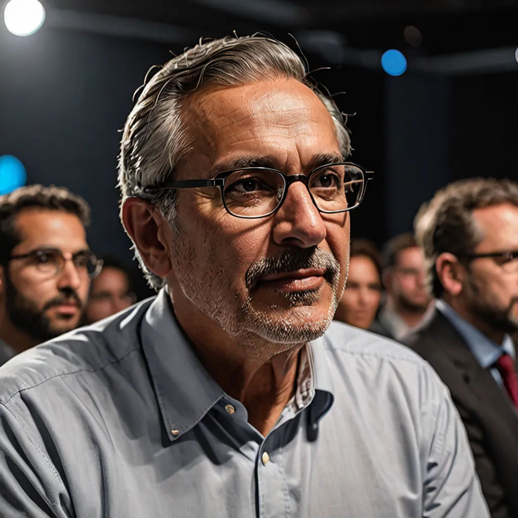 a man with glasses and a beard is standing in front of a group of people in suits and ties, les automatistes, a portrait, Arthur Sarkissian, behance hd