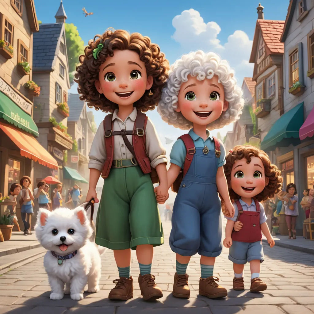 a cartoon of a family with a dog and a cat standing in front of a crowd of people on a city street, sots art, a poster, Anne Said, key art