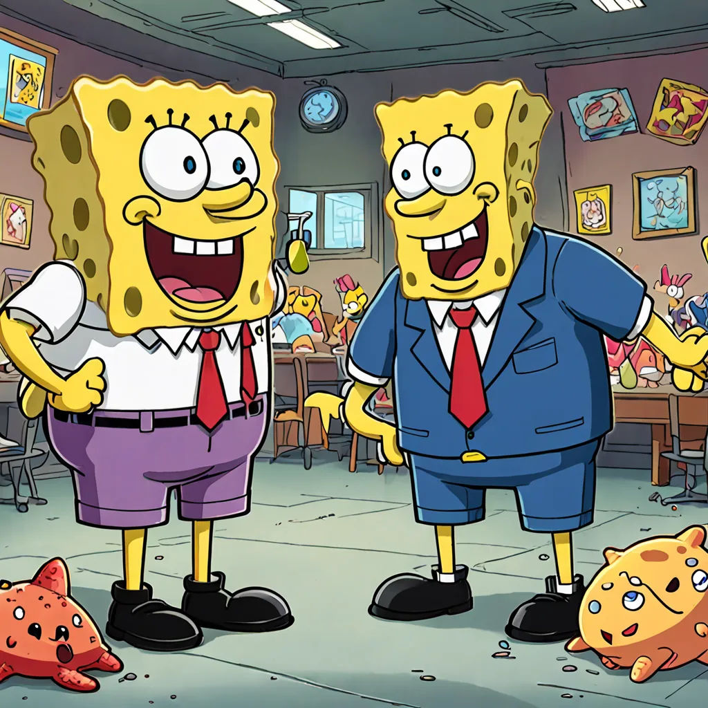 a cartoon of two people in a room with a cat and a dog on the floor and a man in a suit, cubism, concept art, Bourgeois, promotional image