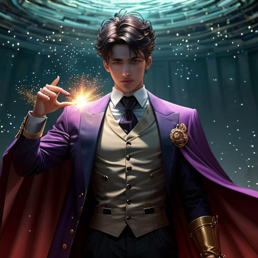 a man in a suit and tie holding a sparkler in his hand and a star above his head