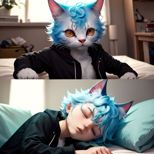 a cat with blue hair and a cat with blue eyes and a cat with blue hair and a cat with blue hair and a cat with blue hair