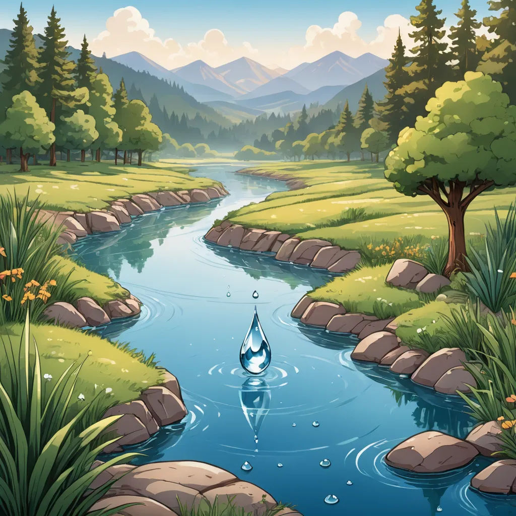 a river with a boat in it near a forest and mountains with a sky background illustration by john wyee, environmental art, a storybook illustration, Alexander Brook, river