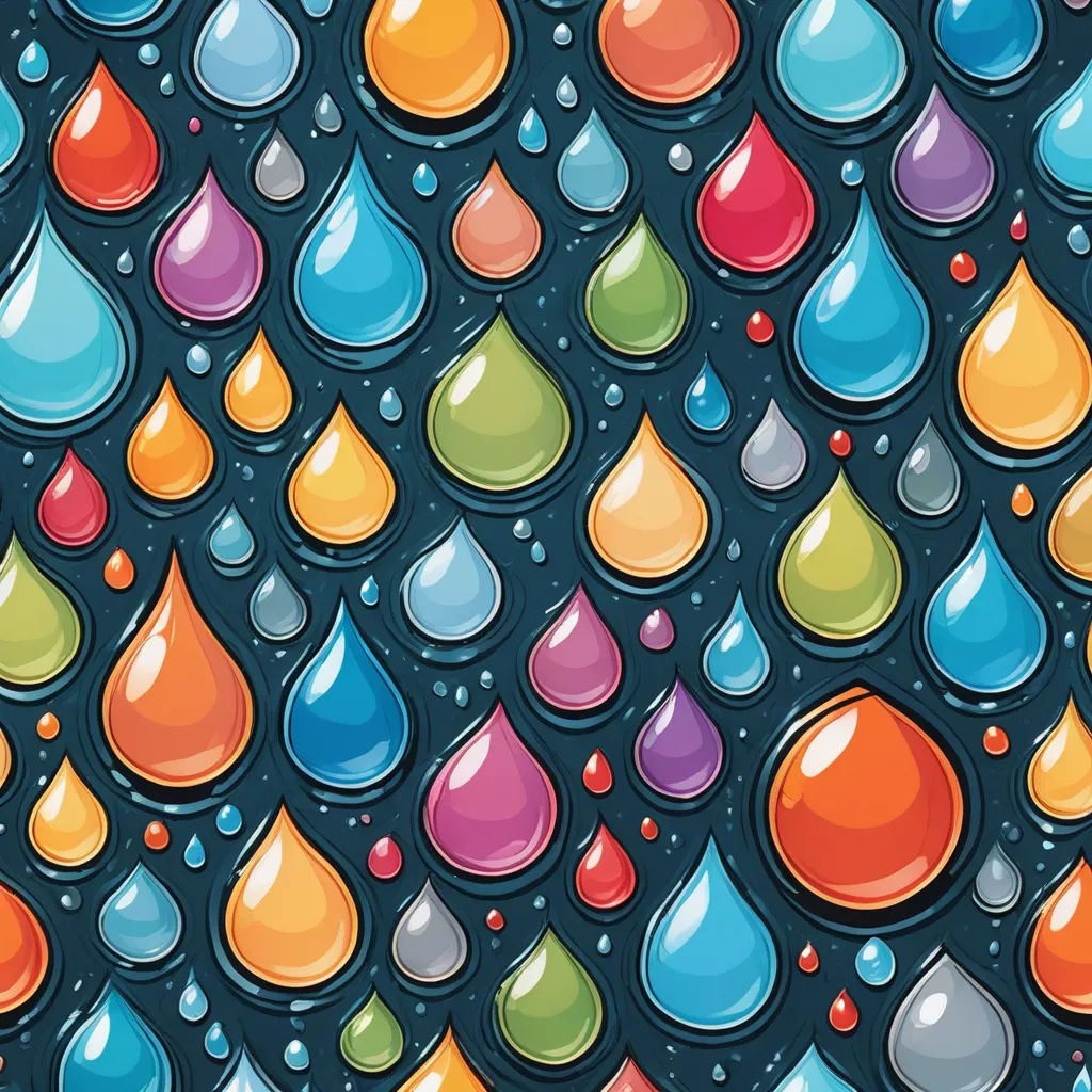 a colorful background of water drops with drops of water on them, all in different colors, and a black background, color field, an ultrafine detailed painting, Chris LaBrooy, saturated colors