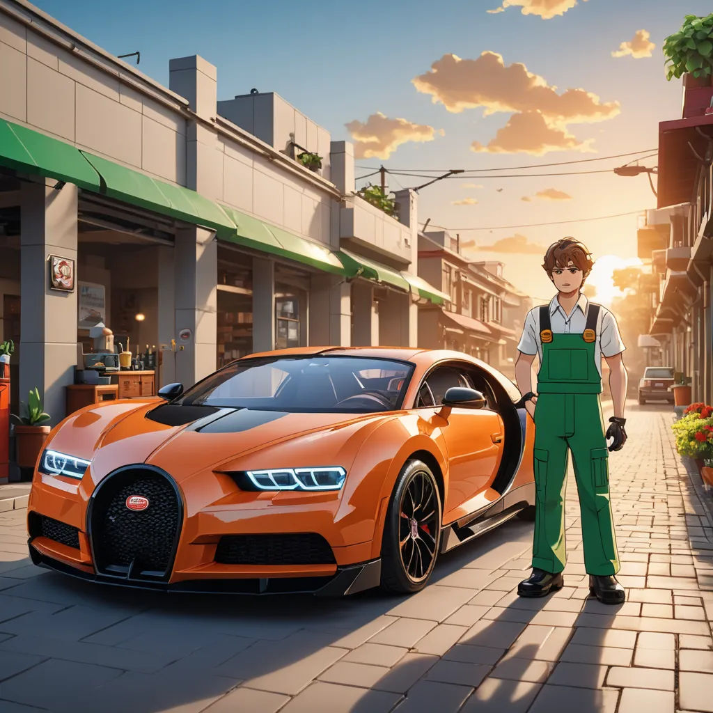 a man standing next to a car on a street next to a building and a woman in a green dress, photorealism, a matte painting, Cedric Seaut (Keos Masons), anime key visual
