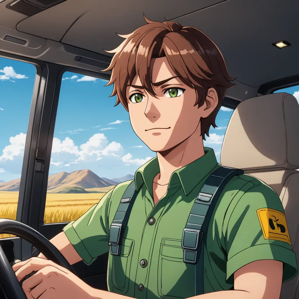 a man driving a truck in a rural area with mountains in the background and a sky with clouds in the background, remodernism, a stock photo, Armin Hansen, official art