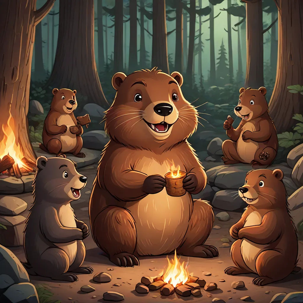 a group of bears sitting around a campfire in the woods with a bear holding a lit candle in their hands, sots art, a storybook illustration, Chris LaBrooy, official art