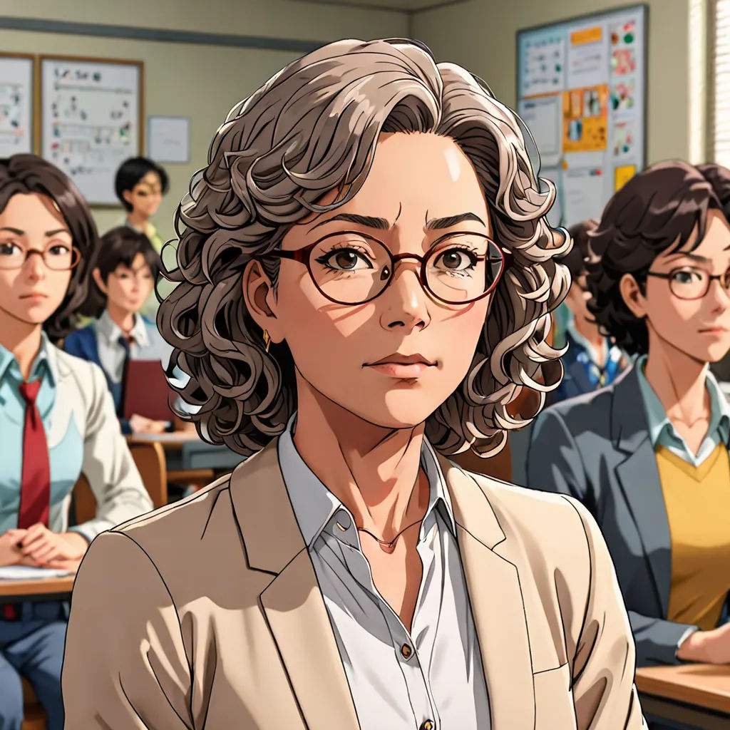 a woman in a classroom with other people in the background looking at the camera and smiling at the camera, sots art, a character portrait, Ayami Kojima, official art