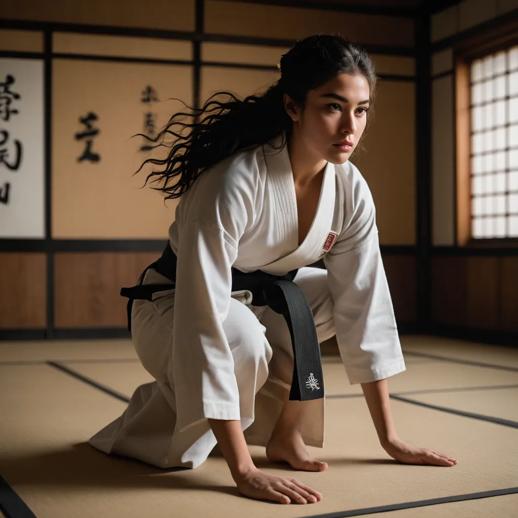 a woman kneeling down on a mat in a room with a window and a wall with asian writing on it, mingei, a character portrait, Chizuko Yoshida, kyoto studio