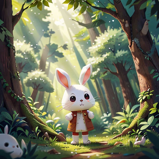 a rabbit in a forest with a rabbit in the foreground and a rabbit in the background with a forest scene in the background