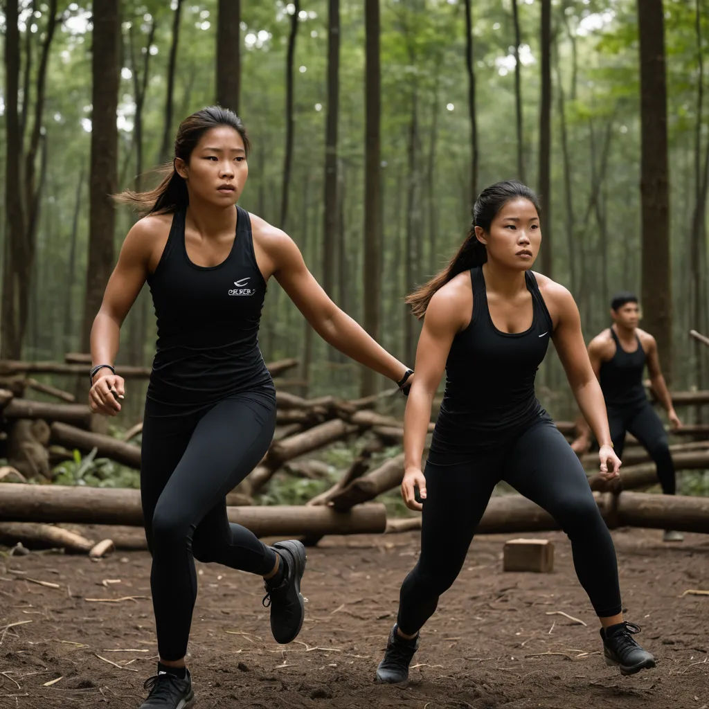 two women are playing frisbee in the woods together, one is running and the other is running, antipodeans, a renaissance painting, Dai Jin, action scene