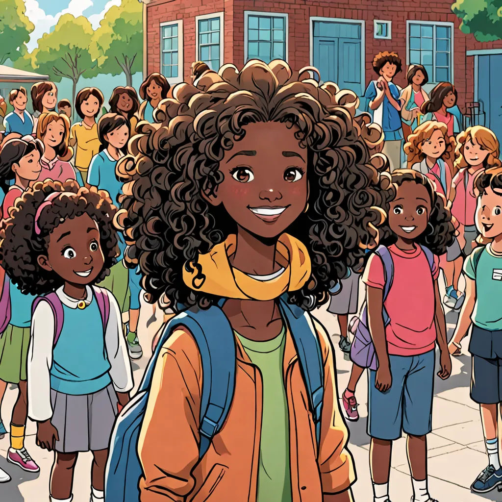 a cartoon of a woman standing in front of a group of children on a sidewalk with a building in the background, paris school, a comic book panel, Asaf Hanuka, comic cover art