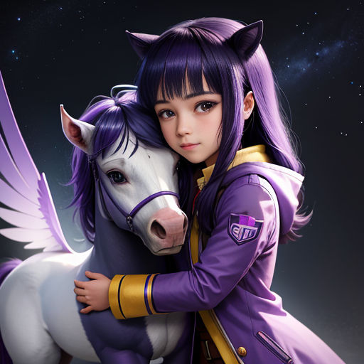 a girl hugging a horse with a star in the background of the picture is a night sky and stars