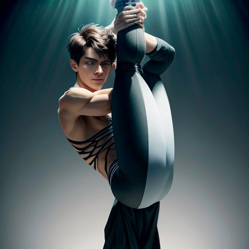 a man in a black dress holding a large object in his hands and a light shining down on him
