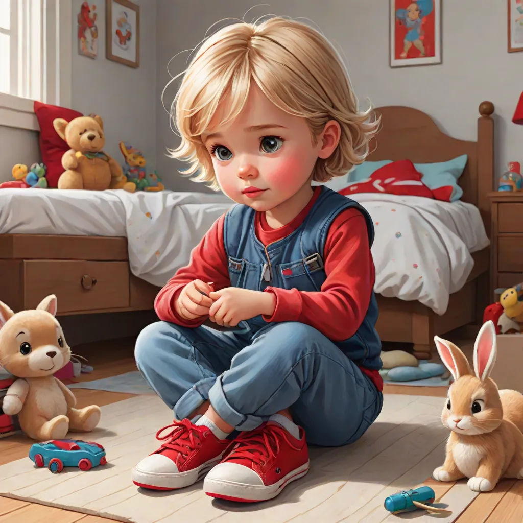 a painting of a little girl sitting on the floor with her toys in front of her and a bed in the background, photorealism, a detailed painting, Caroline Lucy Scott, stanley artgerm lau