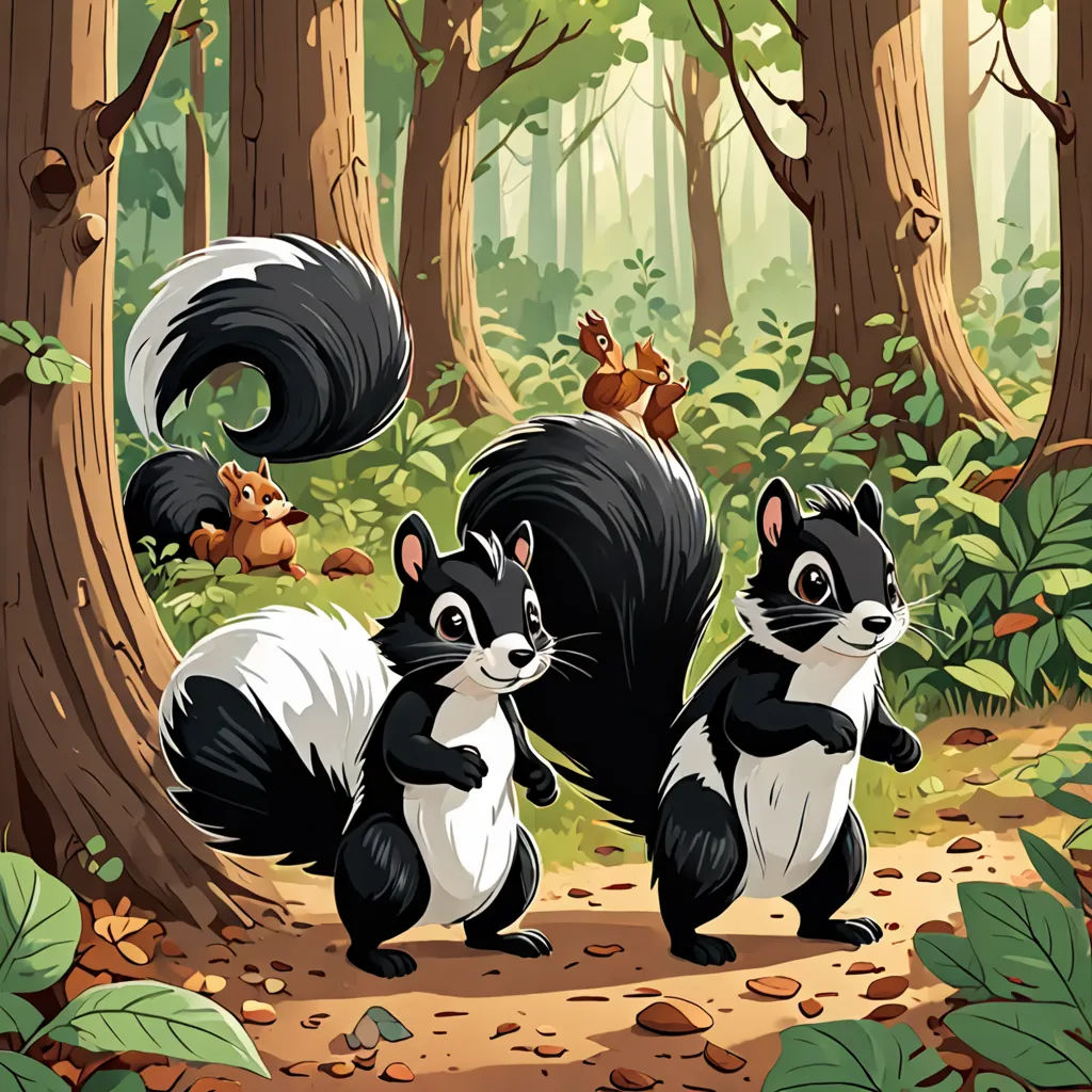 a group of animals standing in the forest together with leaves and trees around them and a squirrel on the ground, american scene painting, a storybook illustration, Chris LaBrooy, official art