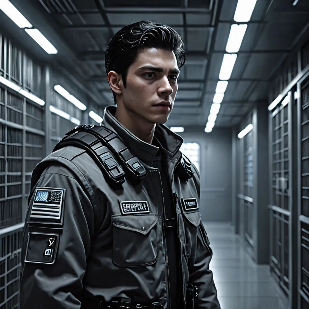 a man in a black jacket standing in a hallway with a gun in his hand and a gun in his other hand, aestheticism, a character portrait, Fletcher Martin, promotional image