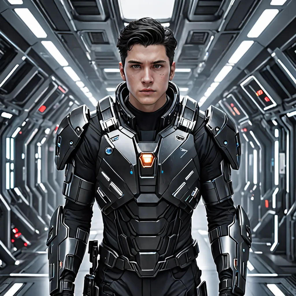 a man in a futuristic suit is walking through a tunnel of lights and mirrors in a sci - fi setting, photorealism, poster art, Cedric Peyravernay, cgstudio