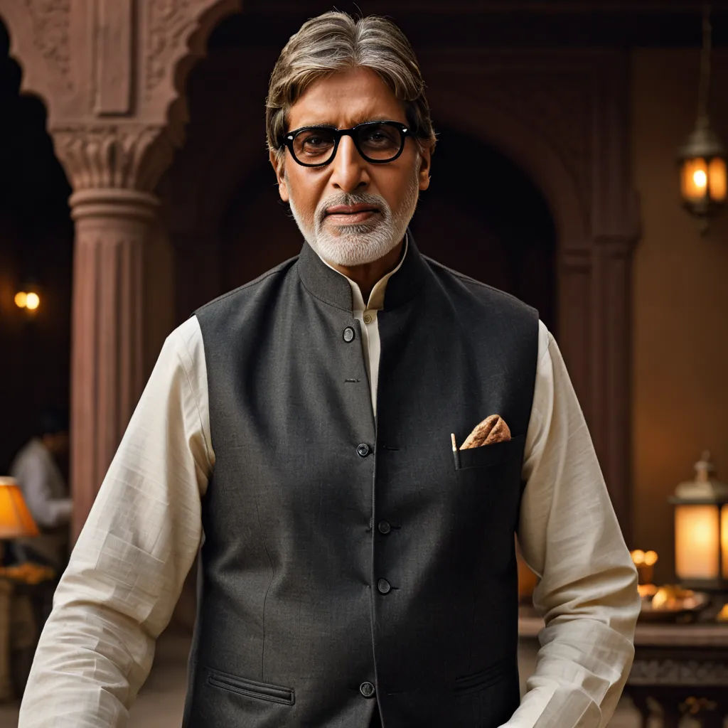 a man in a black vest and glasses standing in a room with a light brown wall and a lamp, samikshavad, a character portrait, Bapu, promotional image