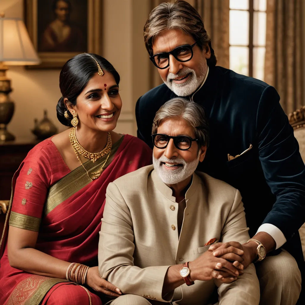a man and woman sitting next to each other on a couch in a living room with a painting on the wall, samikshavad, a photorealistic painting, Bapu, promotional image