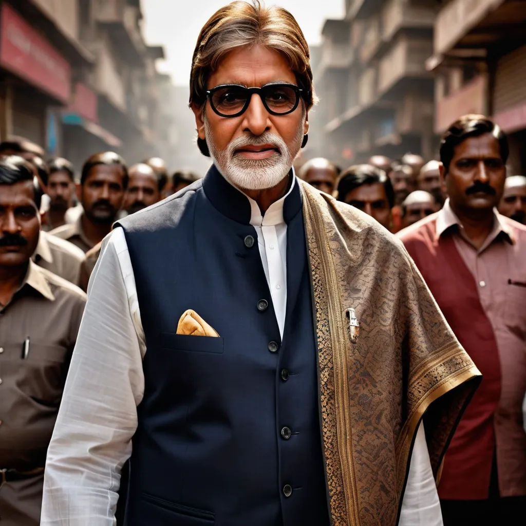 a man in a blue vest and white shirt standing in front of a crowd of men in red shirts, samikshavad, a character portrait, Bapu, movie still