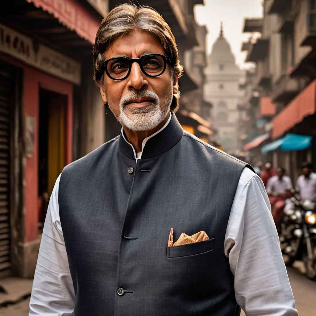 a man in a vest and glasses standing in a street in india with a motorcycle in the background and a building in the background, samikshavad, a character portrait, Bikash Bhattacharjee, promotional image