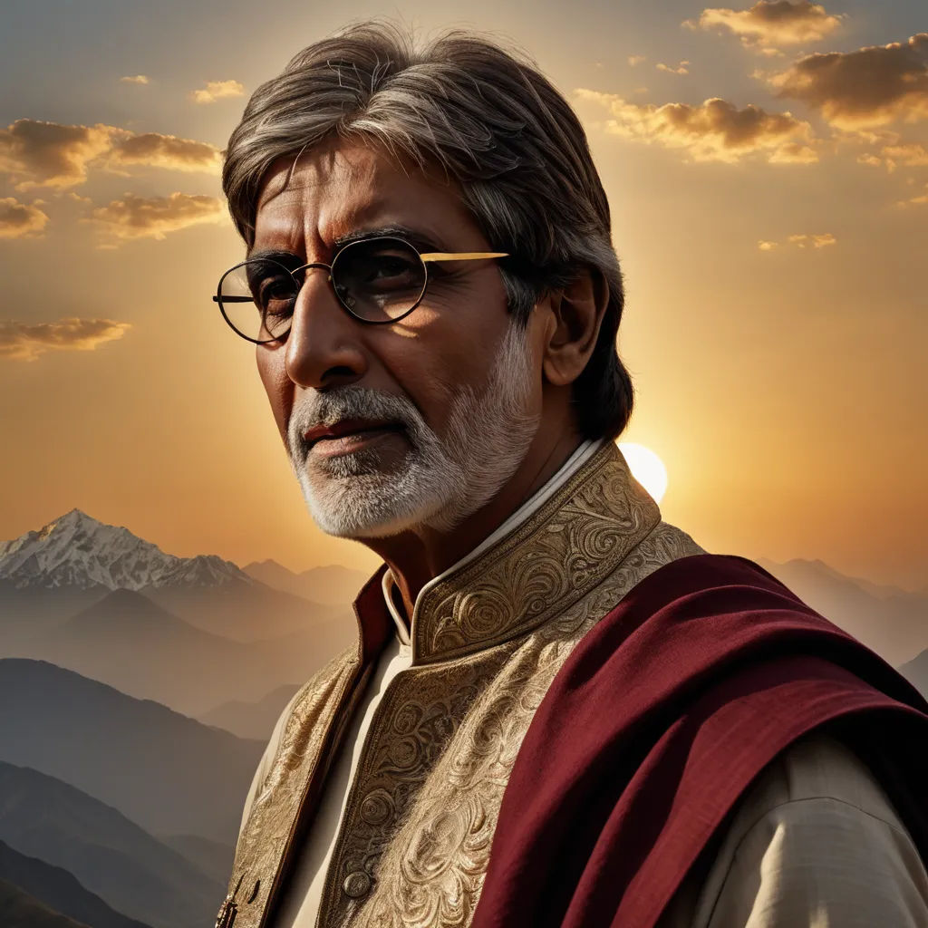 a man with a beard and glasses standing in front of a sunset with mountains in the background and a sky with clouds, samikshavad, a detailed matte painting, Bikash Bhattacharjee, promotional image