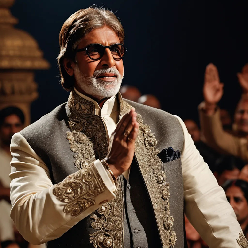 a man in a suit and sunglasses standing in front of a crowd of people with his hands in the air, samikshavad, a bronze sculpture, Bapu, movie still