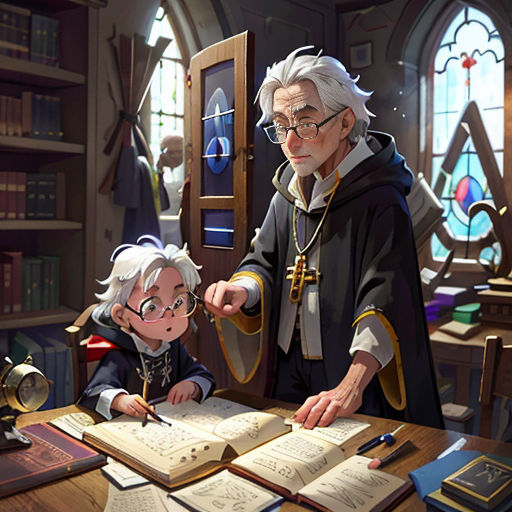 a cartoon of a man and a woman sitting at a table with books and a magnifying glass