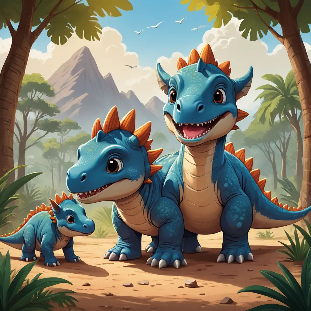 a mother and baby dinosaur in the jungle with mountains in the background illustration for children's books illustration, sots art, concept art, Adam Rex, dragon art