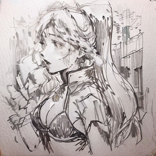 a drawing of a woman with a phone in her hand and a city in the background with buildings and a building