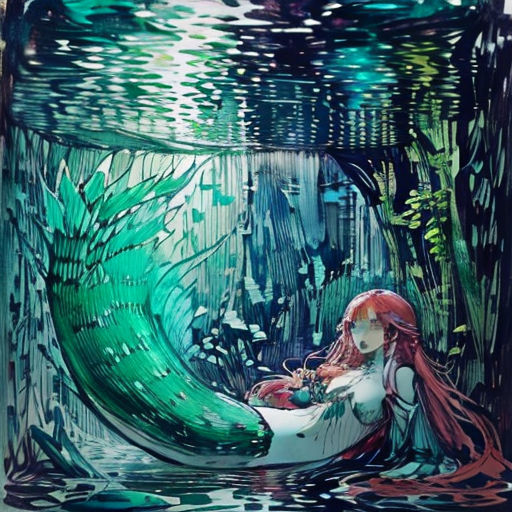 a woman sitting on top of a wave in the water with a green background and a green wave behind her