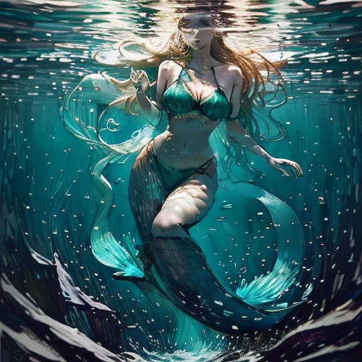a mermaid with a long tail swimming in the ocean with bubbles on the water and bubbles on the water