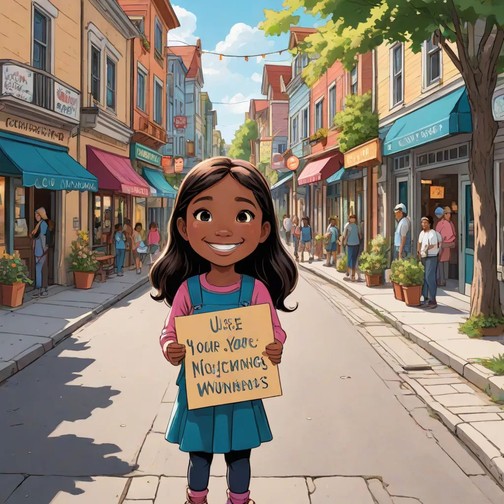a cartoon girl holding a sign that says use your voice for nicening wunnnies on the street, les automatistes, a storybook illustration, disney, promotional image