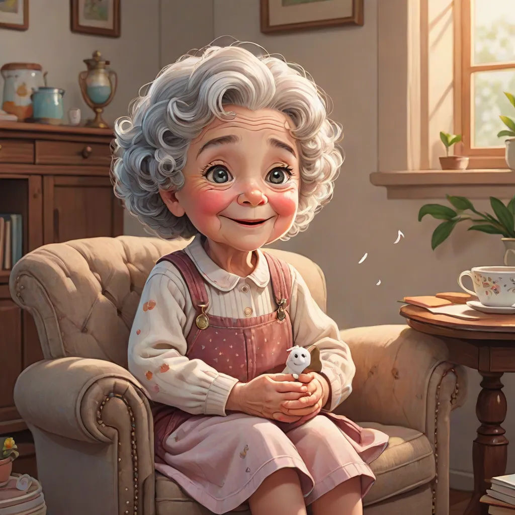 a cartoon character sitting in a chair with a bird in her hand and a cup of coffee in her hand, photorealism, a detailed painting, Chris LaBrooy, cgstudio