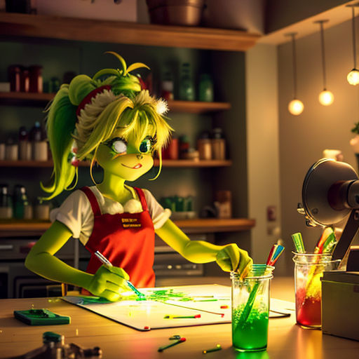 a cartoon character is doing something in a kitchen with a blender and a blender on the table