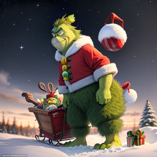 a cartoon character is carrying a christmas present in a sleigh in the snow with a santa hat